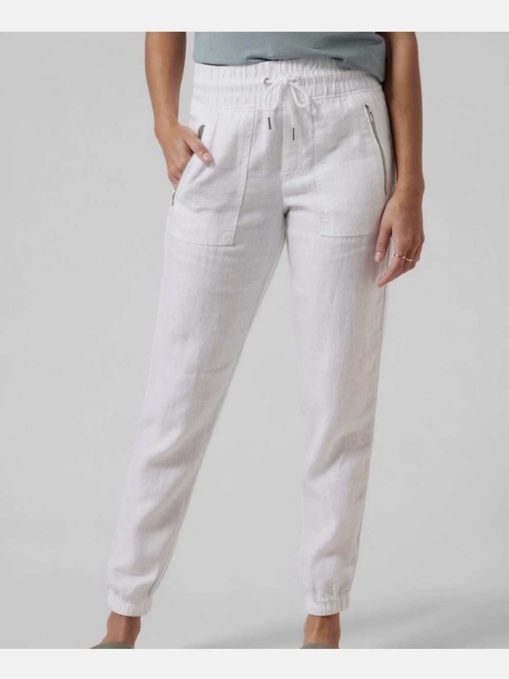 Athleta Women’s Cabo 100% Linen Joggers Size 0 White Lightweight Athleisure